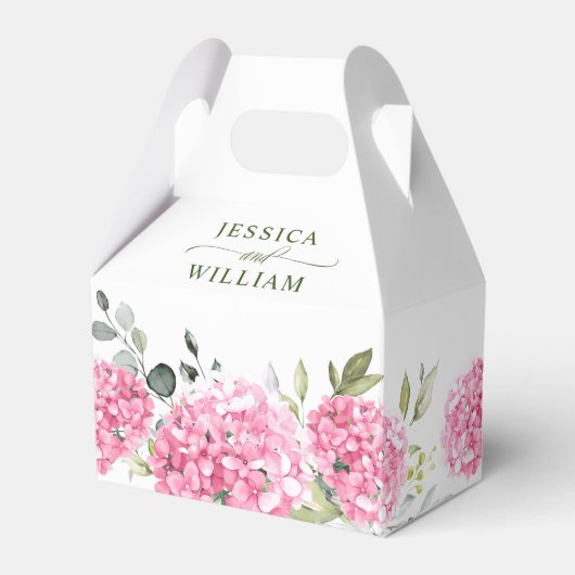 Elegante Roze Blush Hydrangea Eucalyptus Bruiloft Bedankdoosjes (Voorkant Zijde)