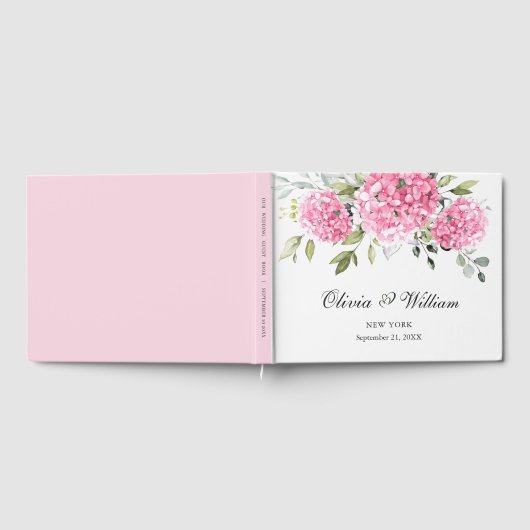 Elegante Roze Blush Hydrangea Eucalyptus Bruiloft Gastenboek (Volledig)