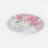 Elegante Roze Blush Hydrangea Eucalyptus Bruiloft Papieren Bordje (Gekanteld)