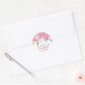 Elegante Roze Blush Hydrangea Eucalyptus Bruiloft Ronde Sticker (Envelop)