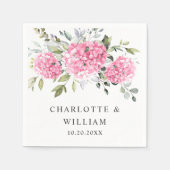 Elegante Roze Blush Hydrangea Eucalyptus Bruiloft Servet (Voorkant)