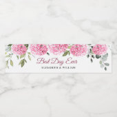 Elegante Roze Blush Hydrangea Eucalyptus Bruiloft Waterfles Etiket (Enkel label)