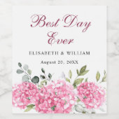 Elegante Roze Blush Hydrangea Eucalyptus Bruiloft Wijn Etiket (Enkel label)