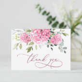 Elegante Roze Blush Hydrangea Eucalyptus Floral Bedankkaart (Staand voorkant)
