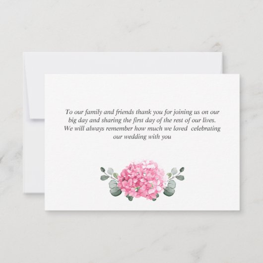 Elegante Roze Blush Hydrangea Eucalyptus Floral Bedankkaart (Achterkant)