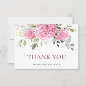 Elegante Roze Blush Hydrangea Eucalyptus Floral Bedankkaart (Voorkant)