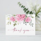 Elegante Roze Blush Hydrangea Eucalyptus Floral Bedankkaart (Staand voorkant)