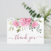 Elegante Roze Blush Hydrangea Eucalyptus Floral Bedankkaart (Staand voorkant)