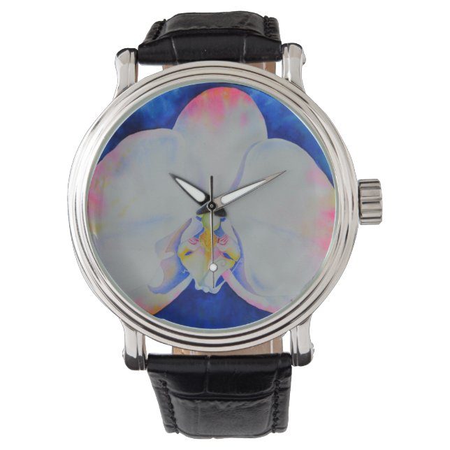 Elegante Roze Blush Orchidee waterverf bloemenbloe Horloge (Voorkant)