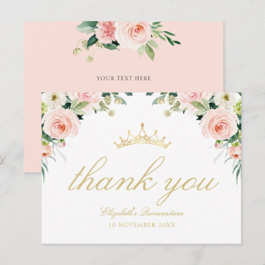 Elegante roze blush quinceanera bedankkaart uitnodiging briefkaart (Voorkant / Achterkant)