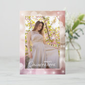 Elegante roze blush quinceañera foto kaart (Staand voorkant)