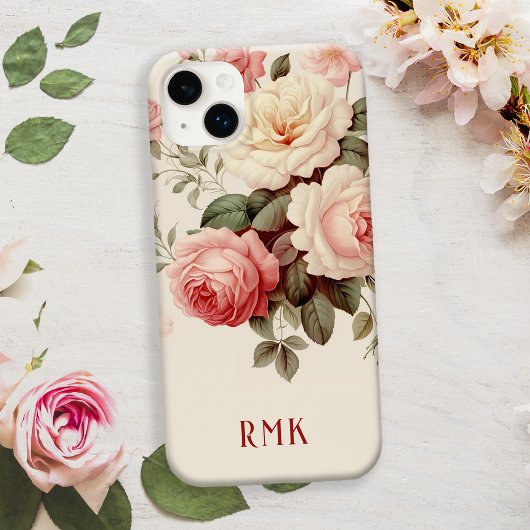 Elegante Roze & Blush Rozen w/Monogram Case-Mate iPhone Case
