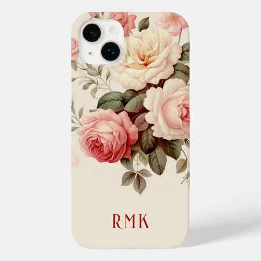 Elegante Roze & Blush Rozen w/Monogram Case-Mate iPhone Case (Achterkant)