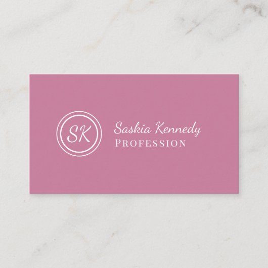 Elegante Roze Blush Script Professionele Monogram Visitekaartje (Voorkant)