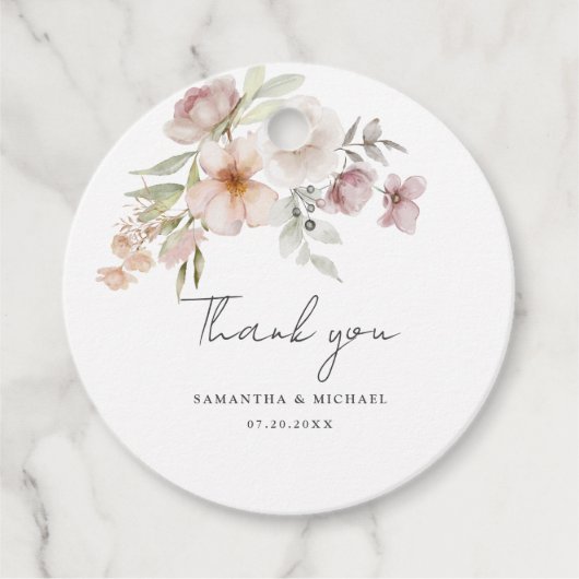 Elegante Roze Blush Waterverf bruiloft Bedankjes Labels (Voorkant)