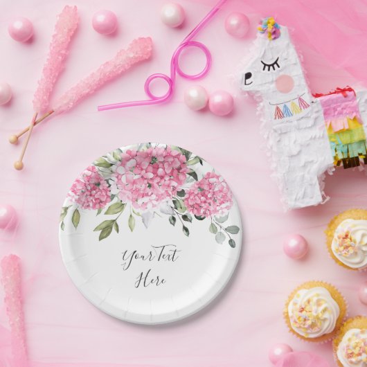 Elegante Roze Blush Waterverf Hydrangea Eucalyptus Papieren Bordje (Feest)