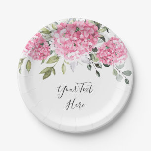 Elegante Roze Blush Waterverf Hydrangea Eucalyptus Papieren Bordje