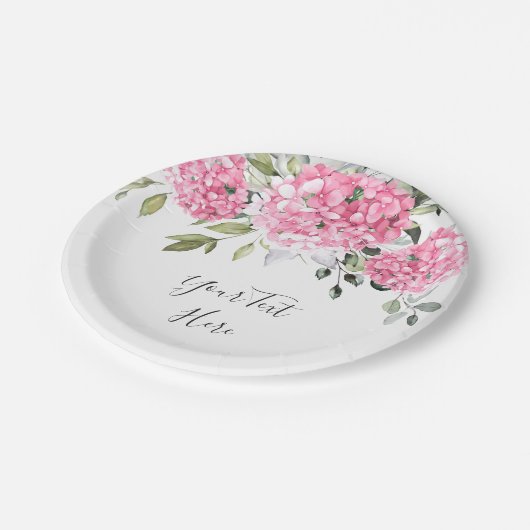 Elegante Roze Blush Waterverf Hydrangea Eucalyptus Papieren Bordje (Gekanteld)