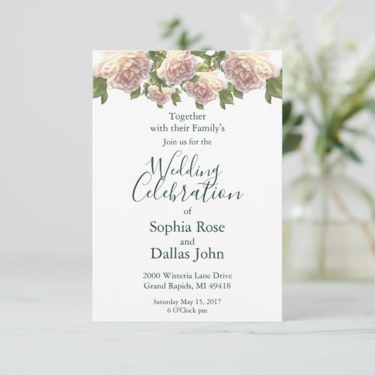 Elegante roze blush witte rozen kaart (Staand voorkant)