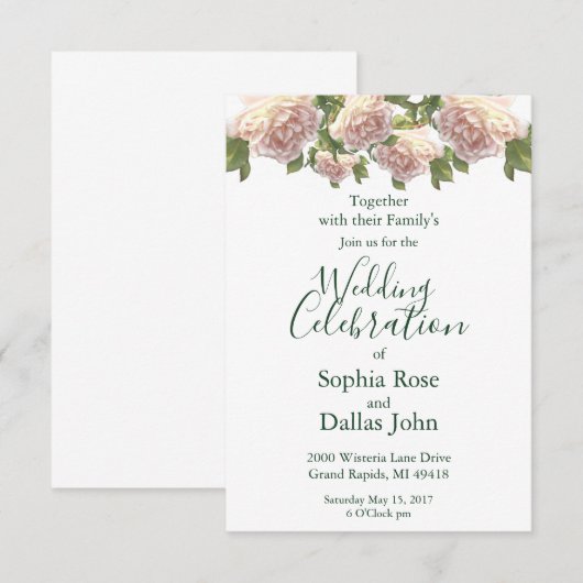 Elegante roze blush witte rozen kaart (Voorkant / Achterkant)