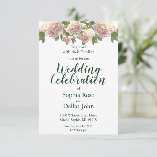 Elegante roze blush witte rozen Trouwen Kaart (Staand voorkant)