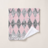 Elegante Roze Blush Zilveren Harlekijn Glitter Bad Handdoek (Wasdoekje)