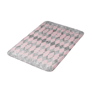 Elegante Roze Blush Zilveren Harlekijn Glitter Badmat