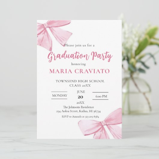 Elegante Roze Bogen Graduation Party Uitnodiging (Staand voorkant)