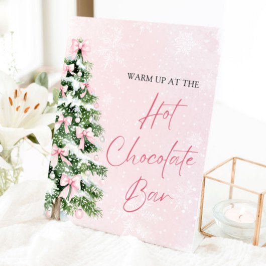 Elegante Roze Bogen Kerstboom Hot Chocolate Bar Reclamebord Met Voetstuk