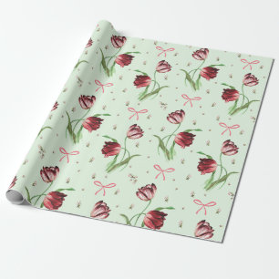 Elegante Roze Bogen Tulpen Bloemenpatroon Cadeaupapier