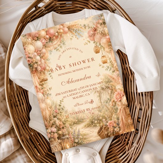 Elegante Roze Boho Baby Shower Kaart