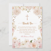 Elegante Roze Boho Bloem Doop Dankkaart Kaart (Voorkant)