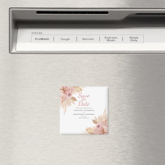 Elegante roze Boho Bloemen Botanical Save The Date Magneet (Insitu (Vaatwasser))