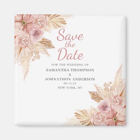 Elegante roze Boho Bloemen Botanical Save The Date Magneet (Voorkant)