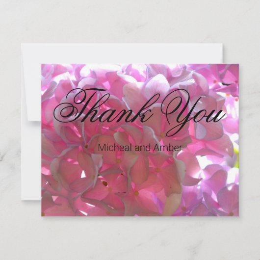 Elegante roze boho bloemen hortensia's bedankkaart (Voorkant)