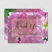 Elegante roze boho bloemen hortensia's bedankkaart (Voorkant / Achterkant)