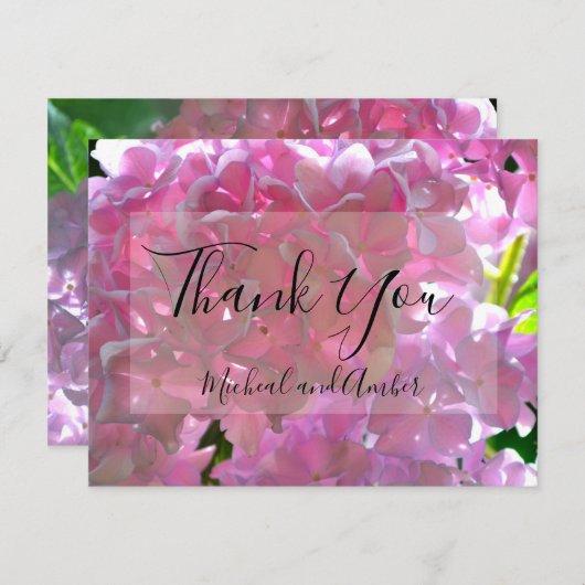 Elegante roze boho bloemen hortensia's bedankkaart (Voorkant / Achterkant)