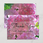 Elegante roze boho bloemen hortensia's bedankkaart (Voorkant / Achterkant)