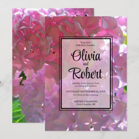 Elegante roze boho bloemen hortensia's bruiloft kaart (Voorkant / Achterkant)