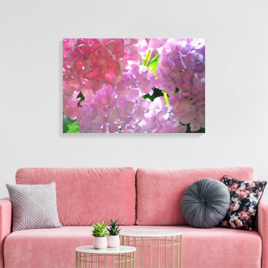 Elegante roze boho bloemen hortensia's canvas afdruk (Insitu (Woonkamer))