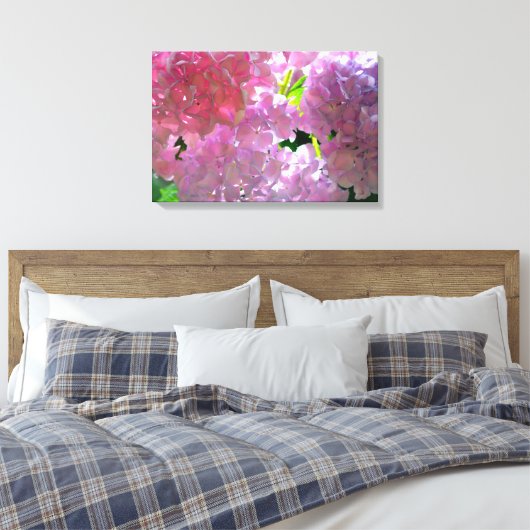 Elegante roze boho bloemen hortensia's canvas afdruk (Insitu (Slaapkamer))