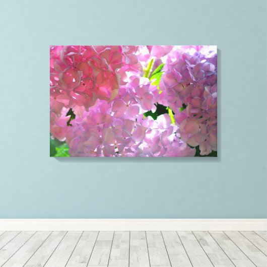 Elegante roze boho bloemen hortensia's canvas afdruk (Insitu (Houten vloer))