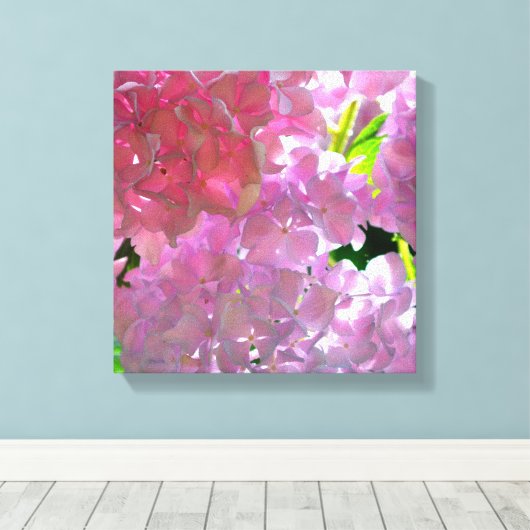 Elegante roze boho bloemen hortensia's canvas afdruk (Insitu (Houten vloer))