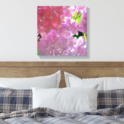 Elegante roze boho bloemen hortensia's canvas afdruk (Insitu (Slaapkamer))