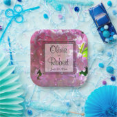 Elegante roze boho bloemen hortensia's papieren bordje (Feest)