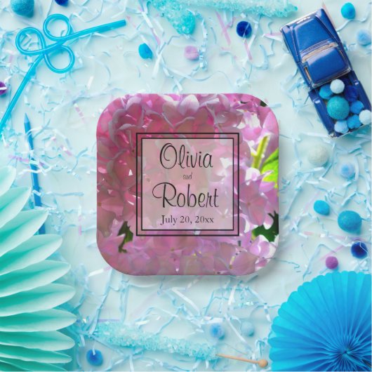 Elegante roze boho bloemen hortensia's papieren bordje (Feest)