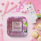 Elegante roze boho bloemen hortensia's papieren bordje (Feest)