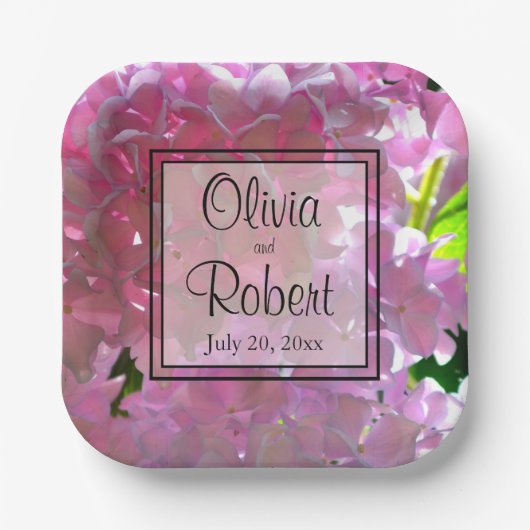 Elegante roze boho bloemen hortensia's papieren bordje (Voorkant)