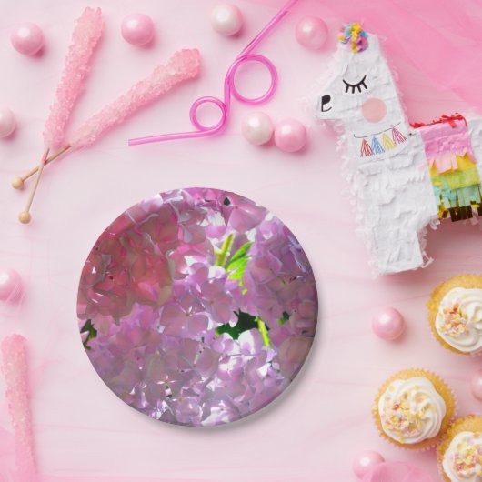 Elegante roze boho bloemen hortensia's papieren bordje (Feest)