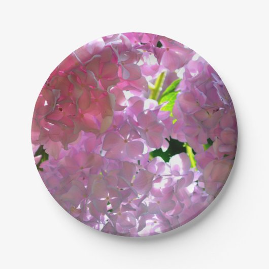 Elegante roze boho bloemen hortensia's papieren bordje (Voorkant)